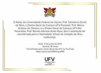 Estudantes dos três campus da UFV colam grau em cerimônia virtual