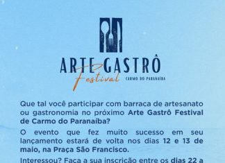 Carmo do Paranaíba – Prefeitura abre inscrições para barracas de artesanato e gastronomia para o Arte Gastrô Festival que acontece em maio