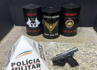 Arma furtada de policial penal é recuperada durante abordagem na cidade de Patos de Minas