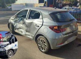 Ambulância da cidade de Vazante colide contra automóvel na cidade de Patos de Minas; veja vídeo