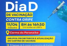 Dia D de vacinação contra a gripe será neste sábado em Carmo do Paranaíba