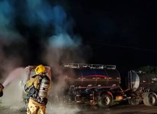 Caminhão de empresa de laticínios de Lagoa Formosa incendeia em estrada da zona rural do município